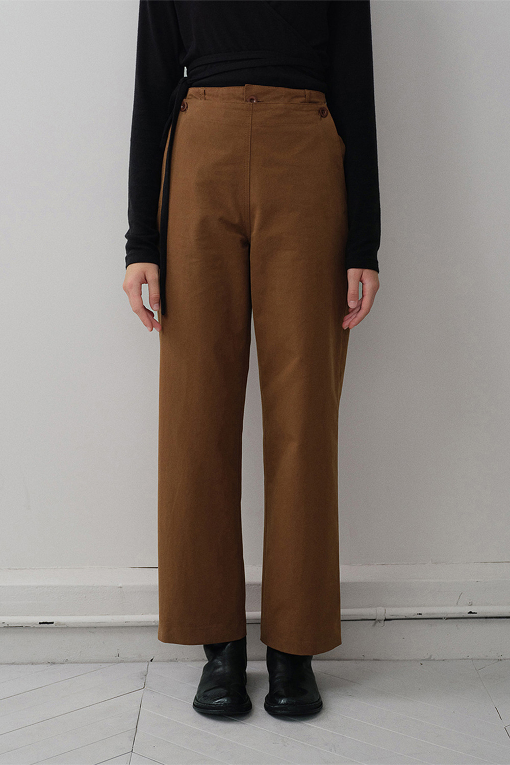 Button cotton pants (autumn brown)