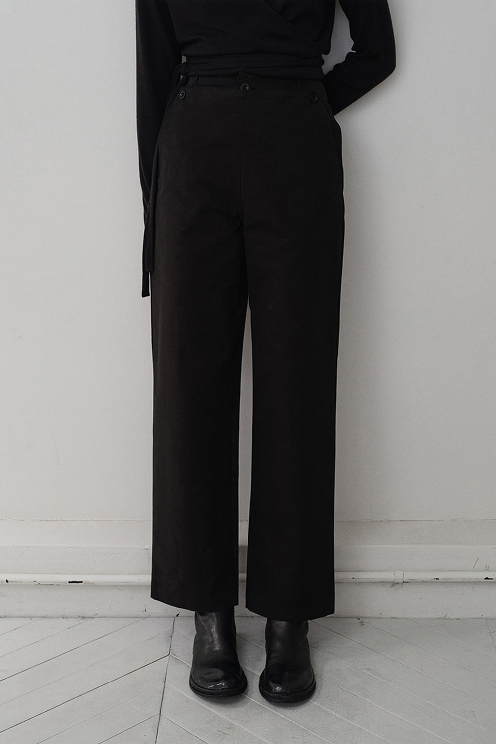 Button cotton pants (black)