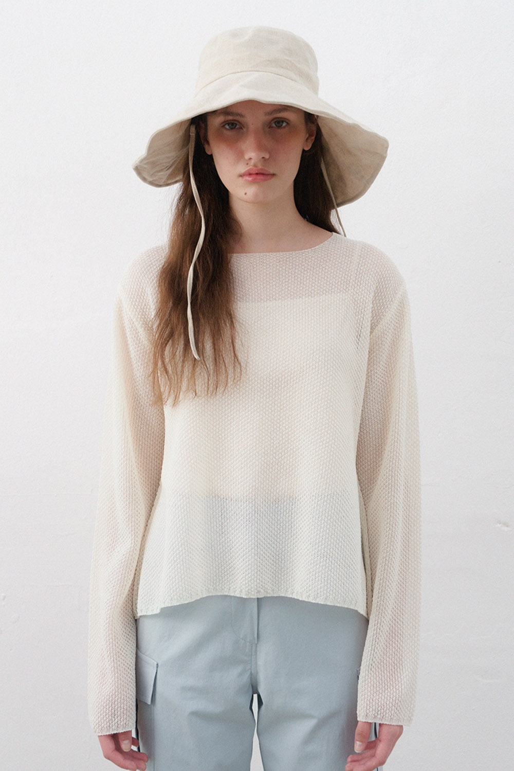 Square waffle knit pullover (Ivory)