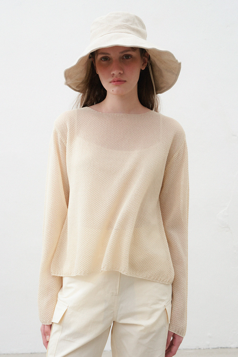 Square waffle knit pullover (butter)