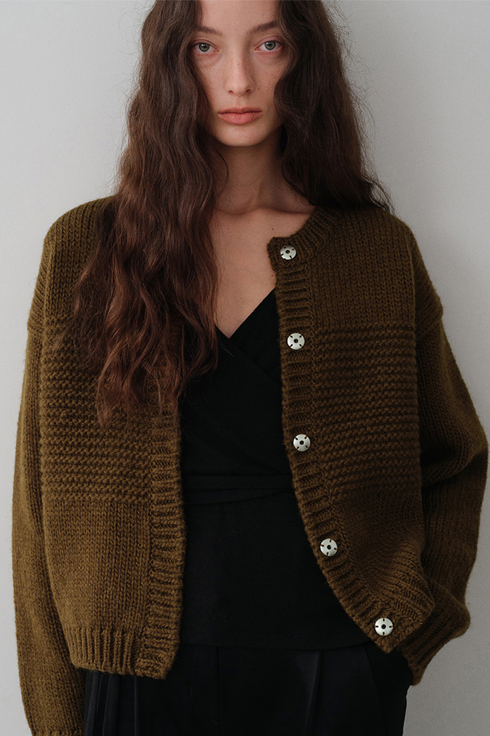 Cottage snap cardigan (baked brown)